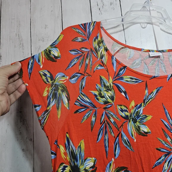 Lascana Tropical Orange/Red Floral Short Sleeve Pullover Knit Dress Size 8. - Picture 4 of 10